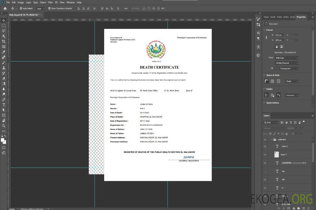 Modèle Word et PDF de certificat de décès de l'état civil du Salvador template